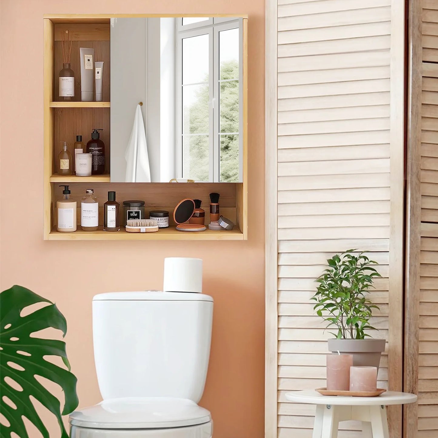 Natural Bamboo Bathroom Vanity Mirror Cabinet