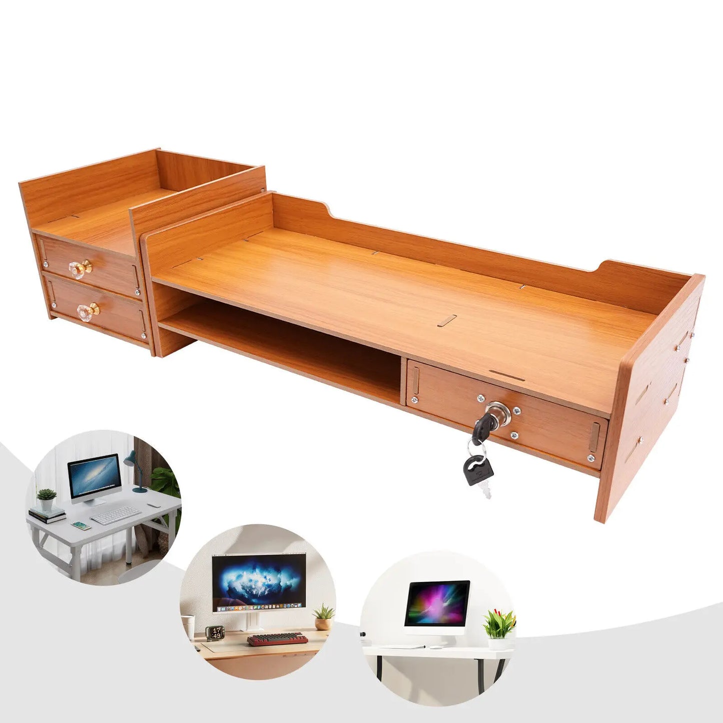 Wooden Desk Organizer with Drawers