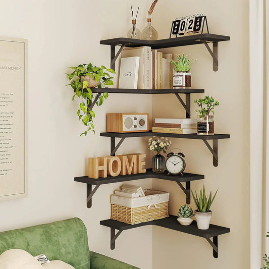 Rustic Wood Corner Shelves Set