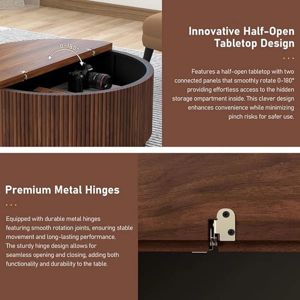 31.5" Round Coffee Table with Storage
