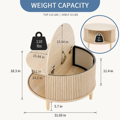 31IN Round Coffee Table with Flip-Top Storage