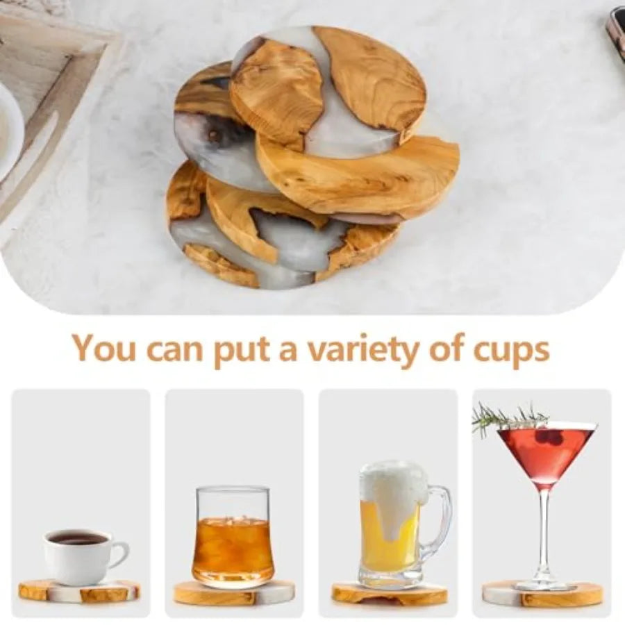 Drink Coaster Set Wooden Absorbent Coasters