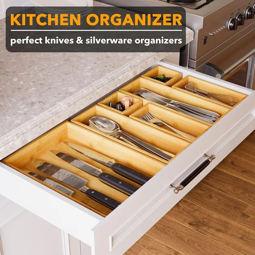 7-Piece Bamboo Drawer Organizer Storage Boxes Set