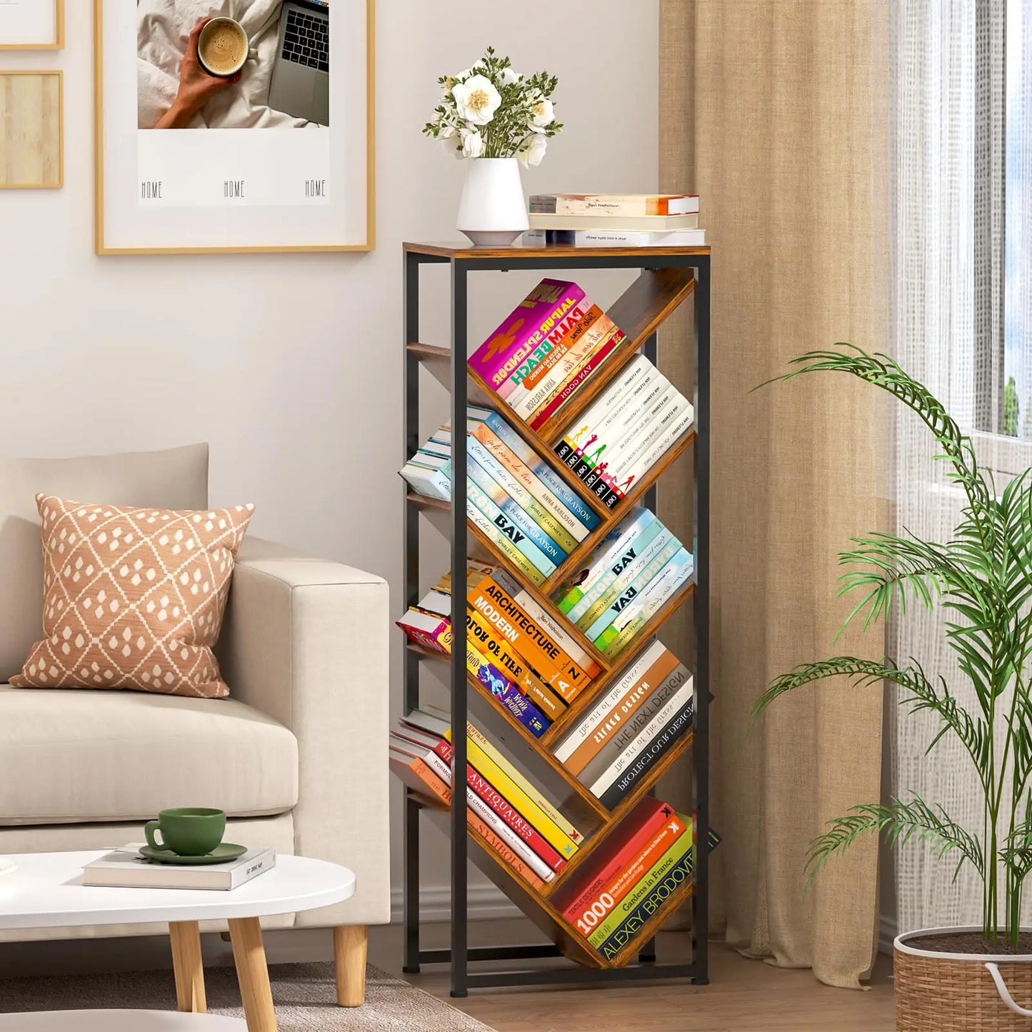 5 Tier Tree Bookshelf With Wood Shelves