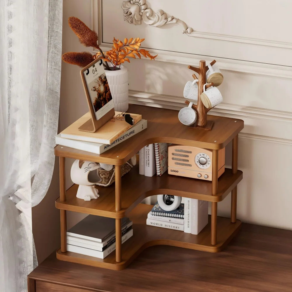 2 Tier Wooden Counter Storage Rack Corner