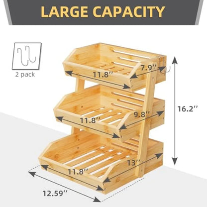 Bamboo 3 Tier Fruit Basket For Counter