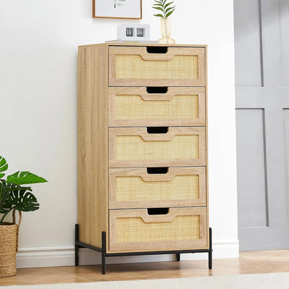 47 Inch Tall Rattan 5-Drawer Dresser