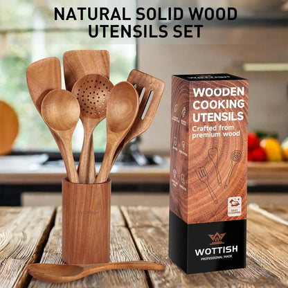 8-Piece Natural Wooden Kitchen Utensils