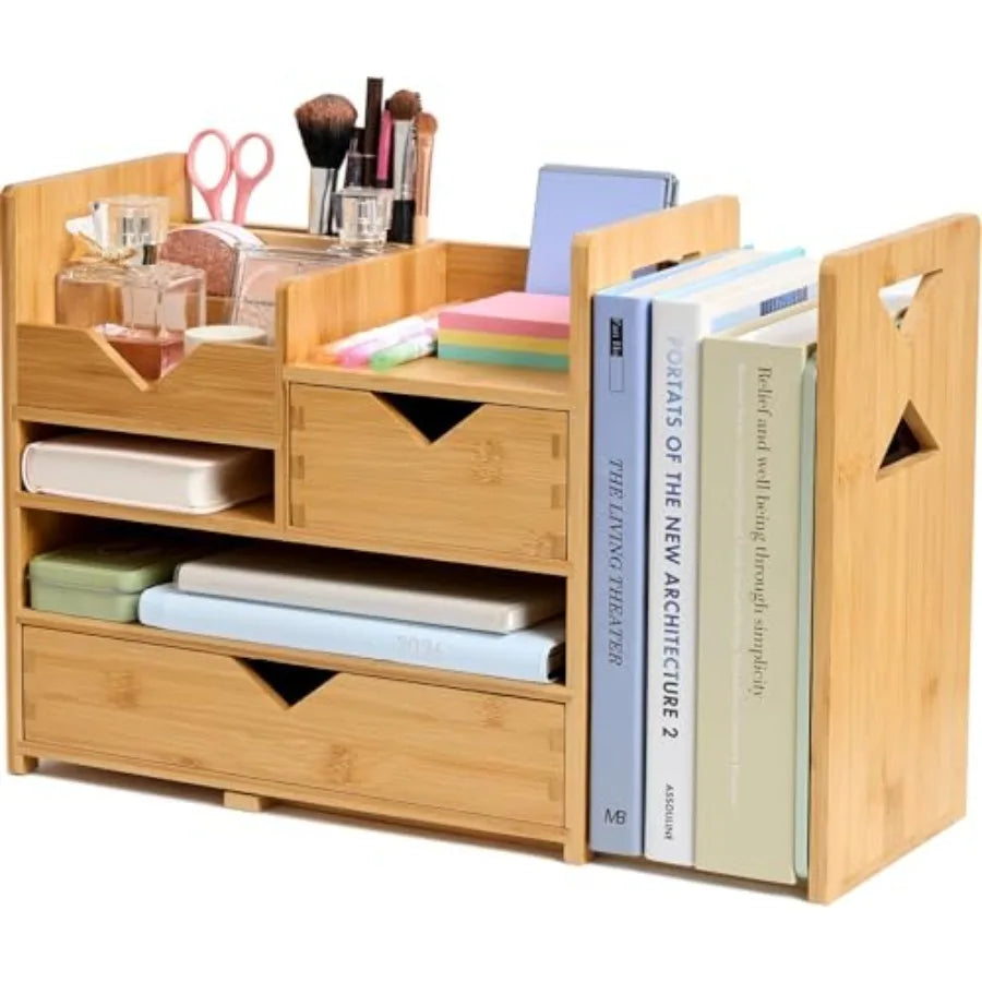 Bamboo Desk Organizer with Adjustable File Holder