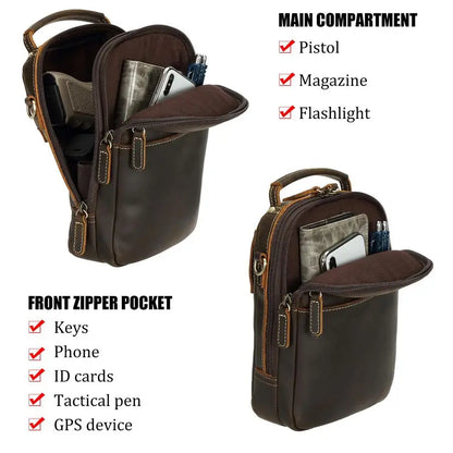 Italian Leather Small Mens Crossbody Handgun Bag