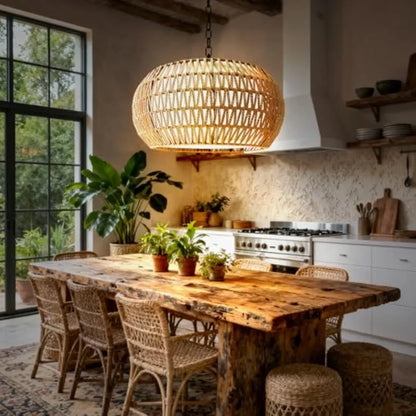 5-Lights Boho Rattan Chandelier for Dining Room