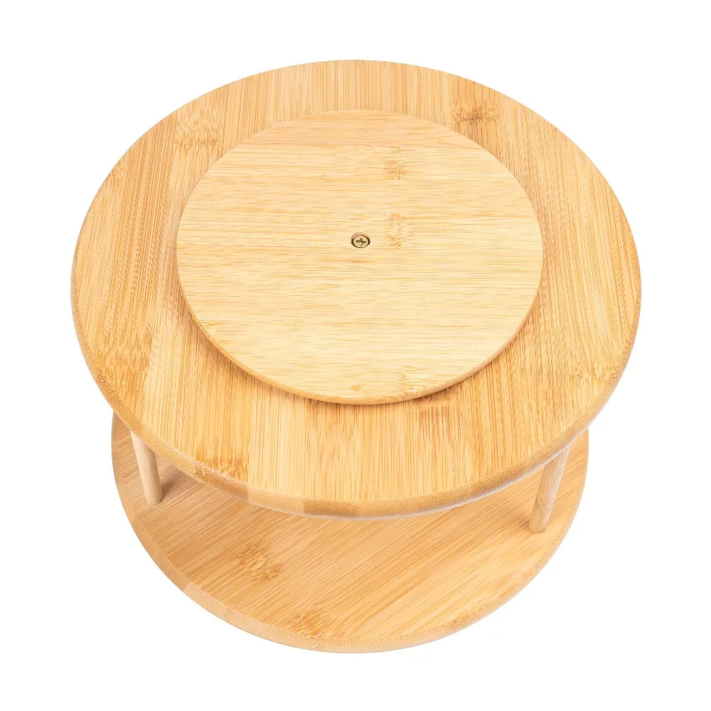 2 Tier Bamboo Spice Rack Turntable Organizer