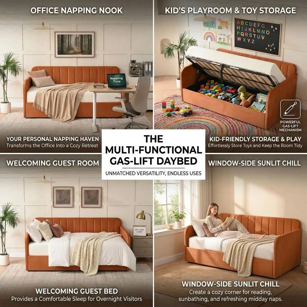 Velvet Upholstered Daybed with Storage