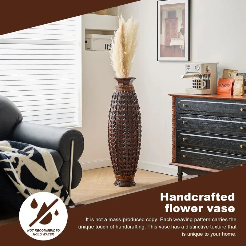 Handwoven Bamboo Floor Vase, 38.97" Tall