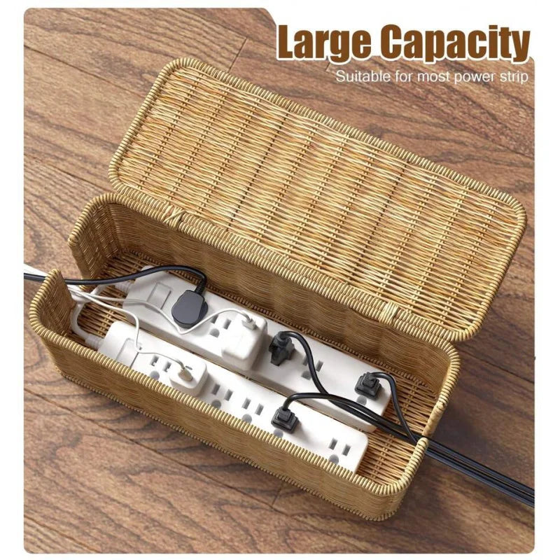 Handwoven Rattan Cable Management Box
