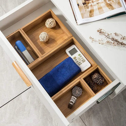 5 Bamboo Drawer Organizer Desk Storage Kit