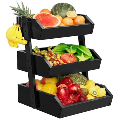 Bamboo 3 Tier Fruit Basket For Counter