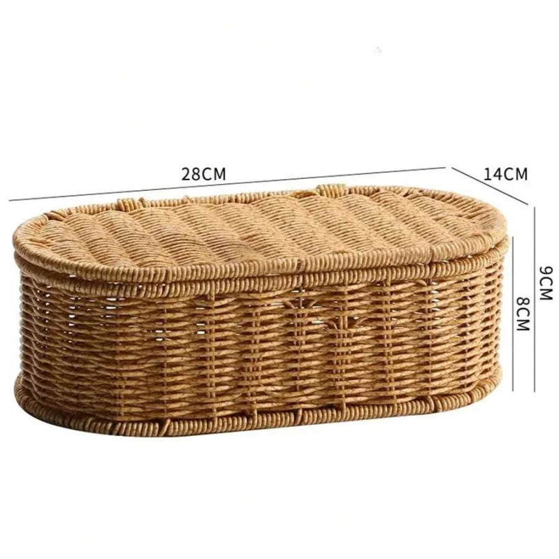 Boho Imitation Rattan Storage Box with Lid