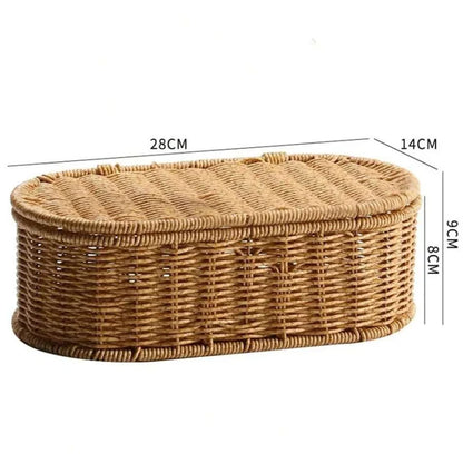 Boho Imitation Rattan Storage Box with Lid