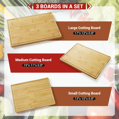 Bamboo Cutting Board Set of 3 with Holder