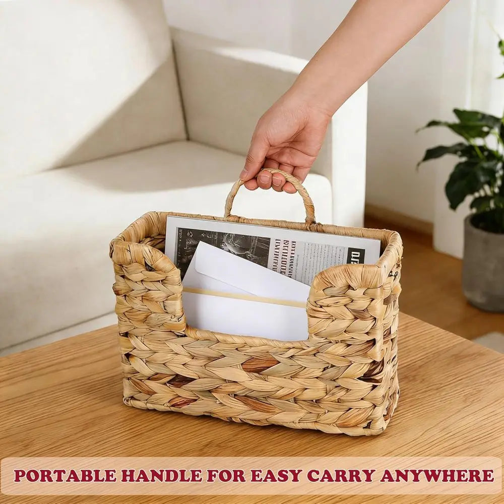 Woven Hanging Magazine Basket Organizer with Handle