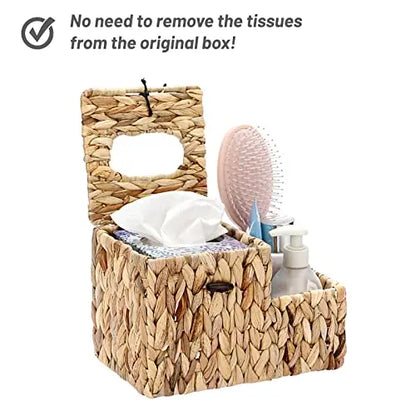 Rustic Water Hyacinth Woven Tissue Box Holder