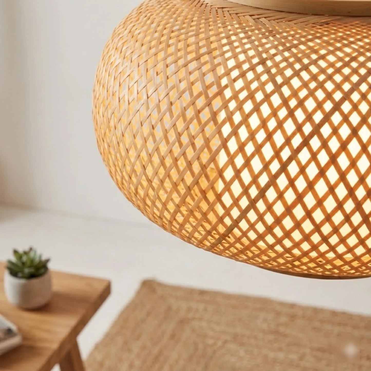 Hand Woven Rattan Cage Ceiling Lamp