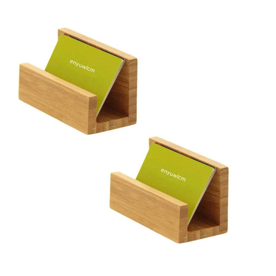 2 Pack Bamboo Wood Desktop Business Card Holder