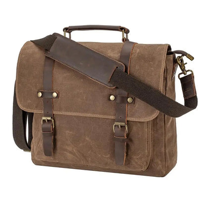 Vintage Leather Messenger Bag  Laptop  Waxed Canvas