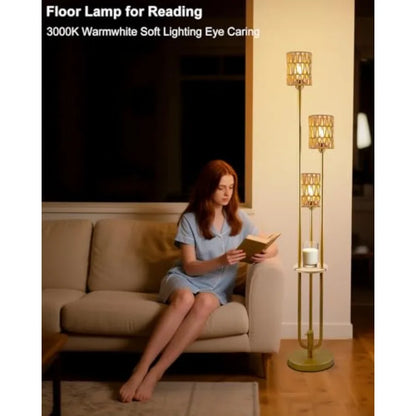 Dimmable Boho Floor Lamps with Table 3-Lights