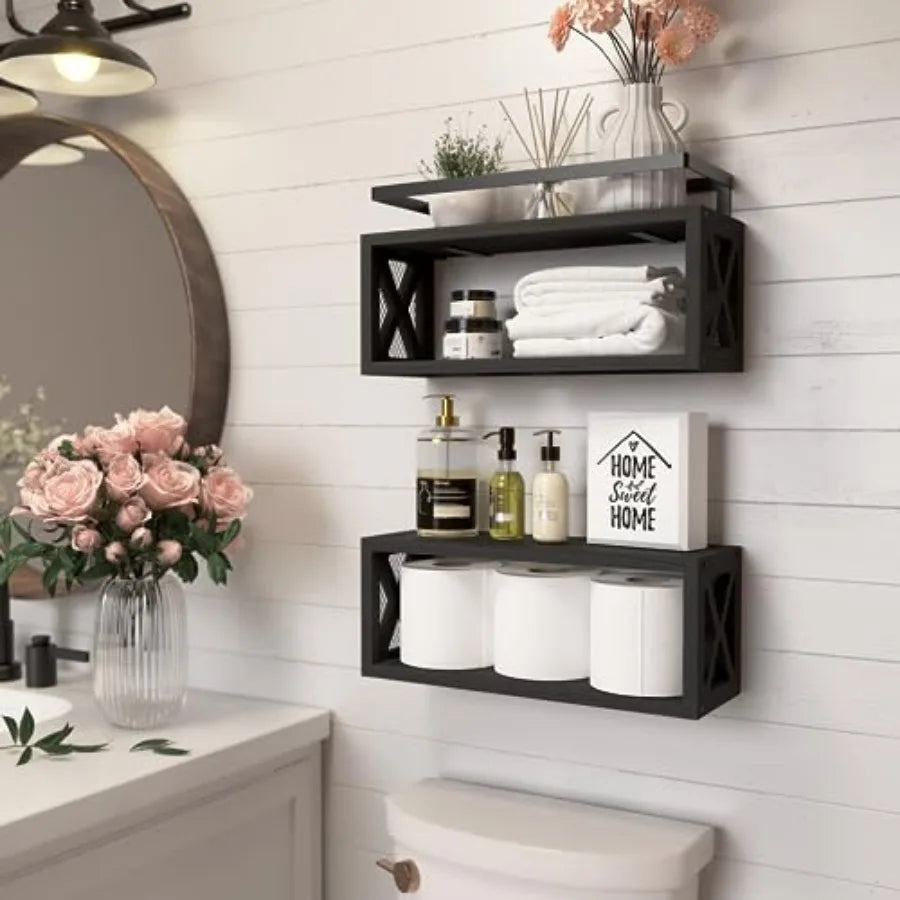 Rustic Wood Floating Shelves for Bathroom Accessories