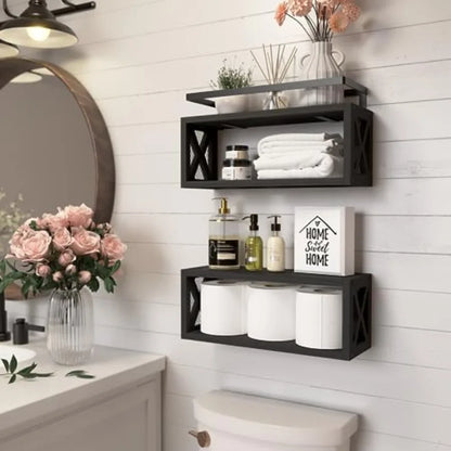 Rustic Wood Floating Shelves for Bathroom Accessories