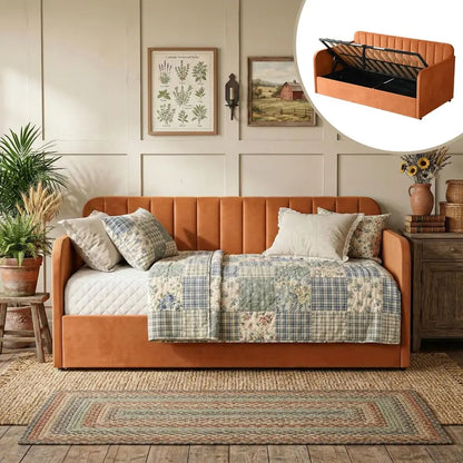 Velvet Upholstered Daybed with Storage