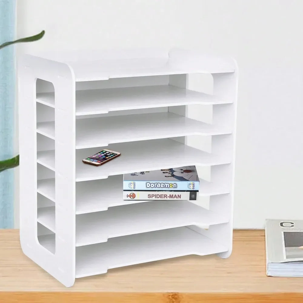 7 Tier White Wooden Desktop Storage Rack