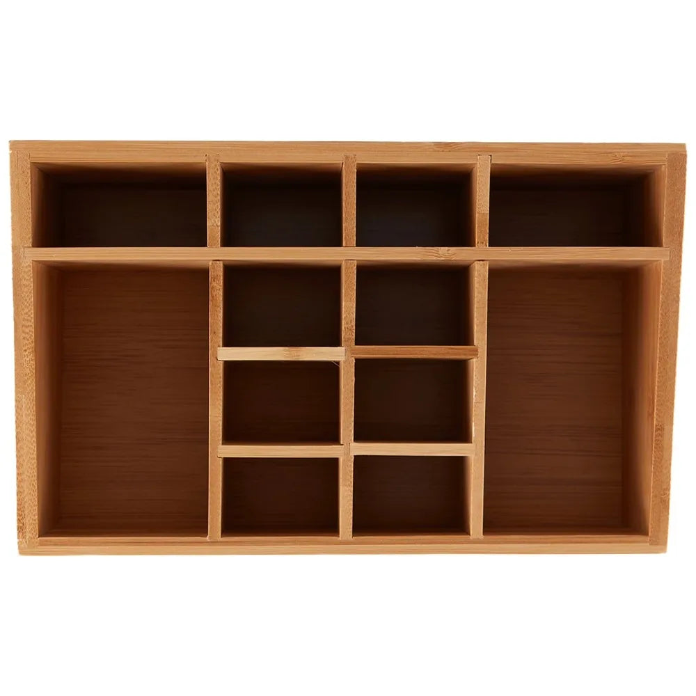 Bamboo Bathroom Organizer 12 Compartments Storage Rack