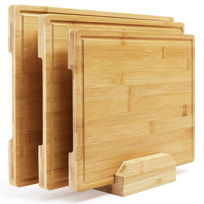 Bamboo Cutting Board Set of 3 with Holder
