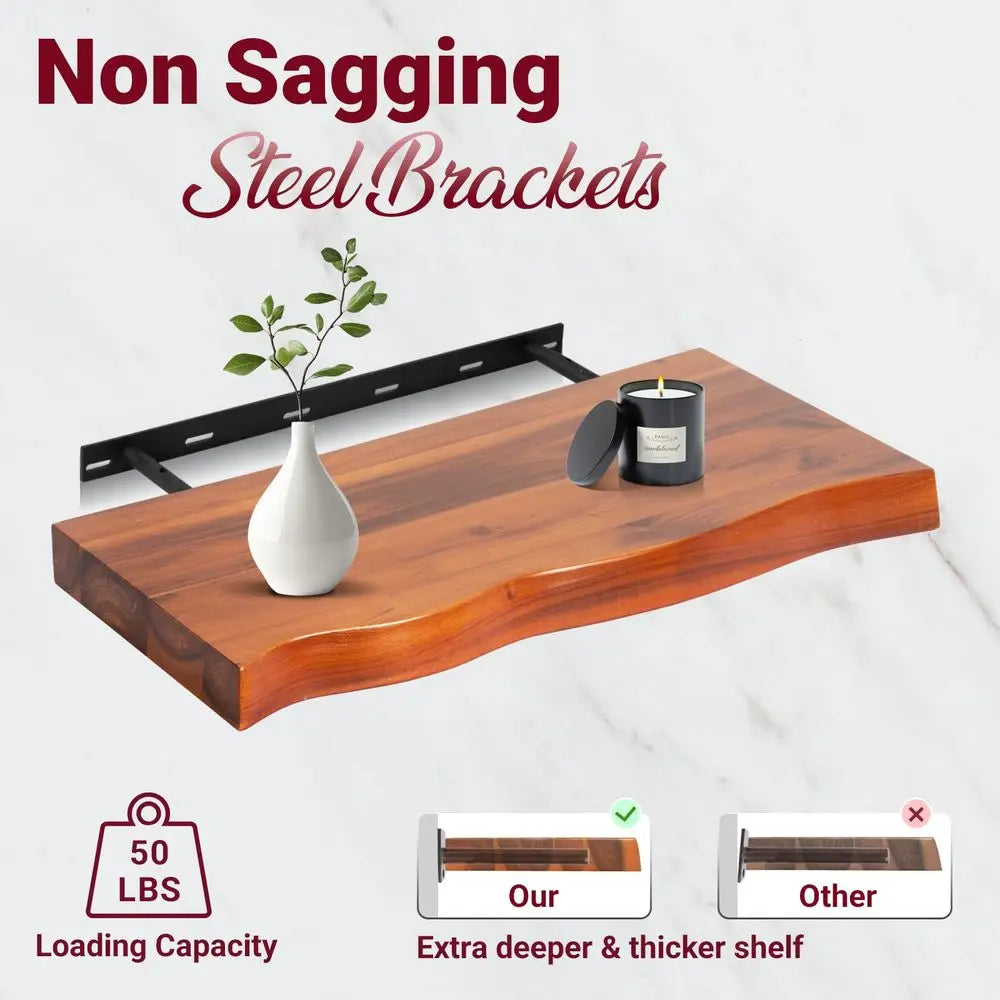 Set of 2 Acacia Wood Floating Shelves