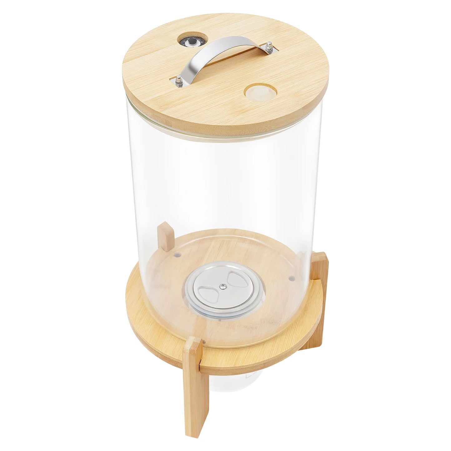 Round Glass Bamboo Cereal Dispenser Storage Container
