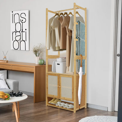 Bamboo Open Garment Rack with Storage Shelves