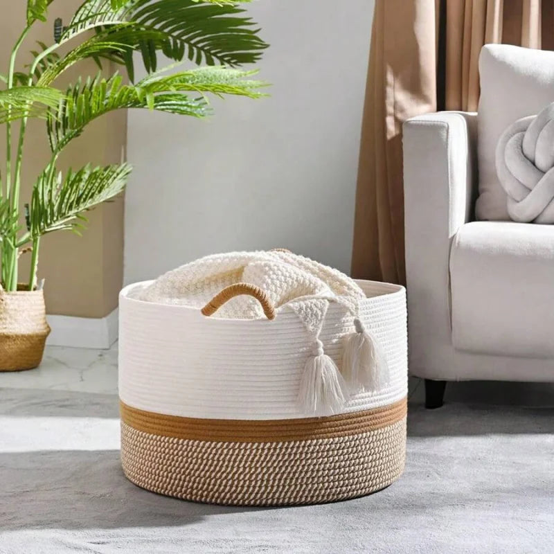 Large 20" x 13" Woven Rope Blanket Basket