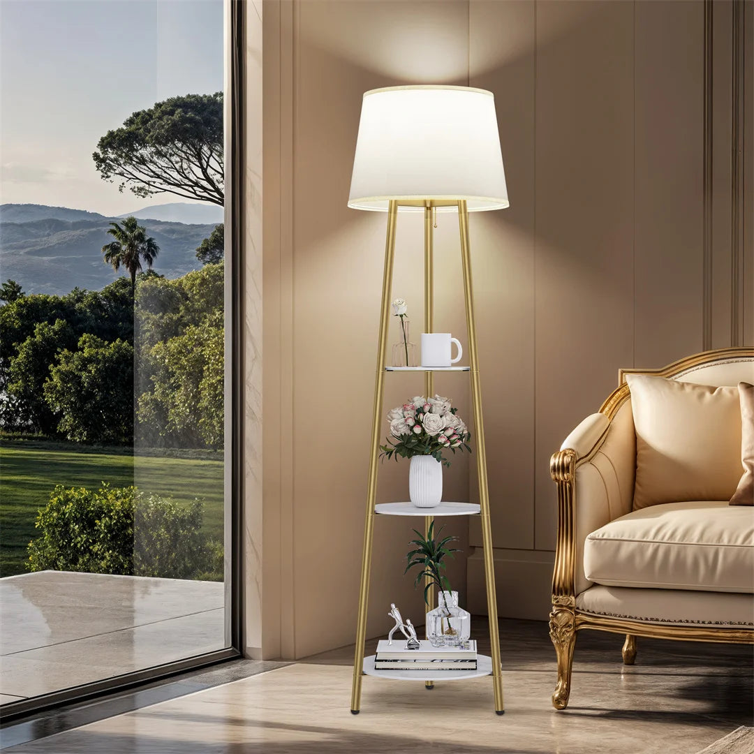 Modern Tripod Floor Lamp with 3 Shelves