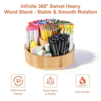 Marker Organizer Rotating Bamboo Desk Organizer