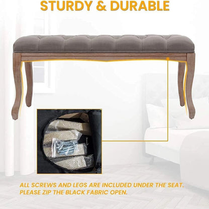 43.3" French Vintage Tufted Bench Solid Wood