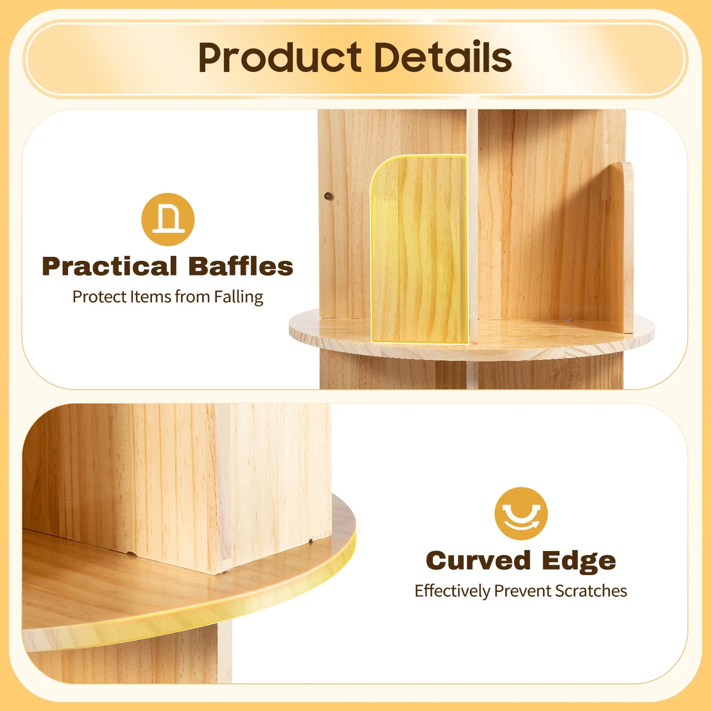 Wooden Bookcase Rotatable Stand Multifunctional Showcase Organizer