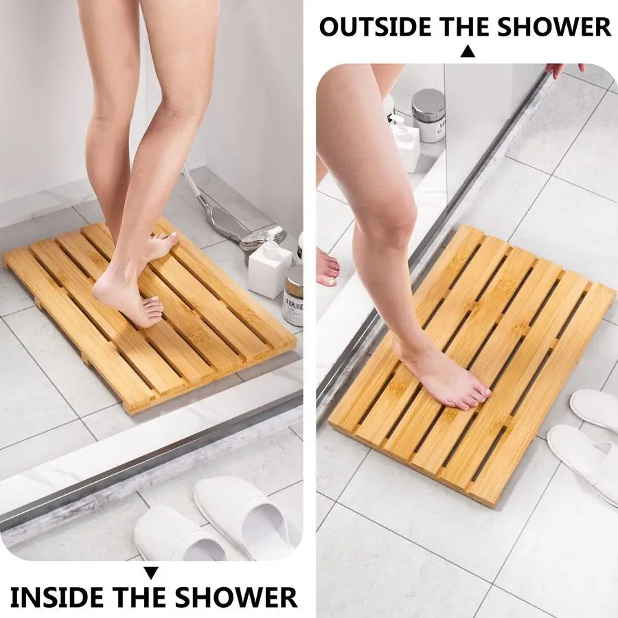 Bamboo Bath Mat Non Slip Waterproof Wooden