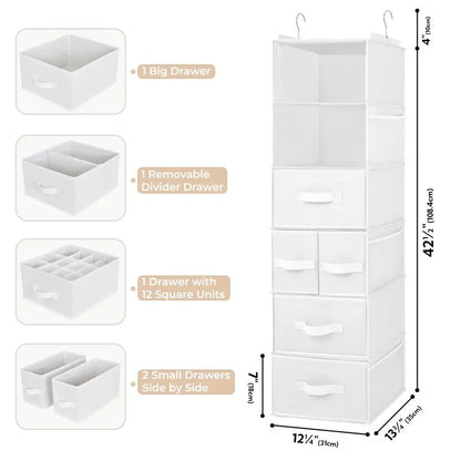Hanging Closet Organizer and Storage 6 Shelf  Drawers