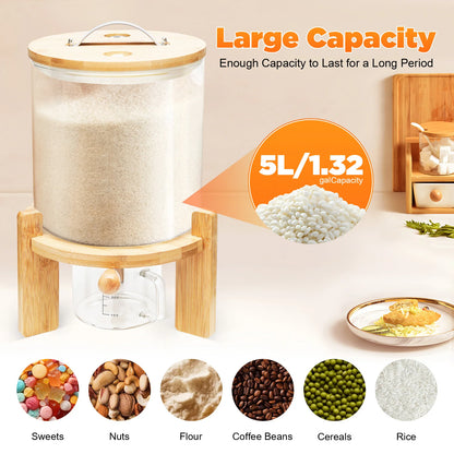 5L Clear Glass Cereal Dispenser with Sealed Bamboo Lid