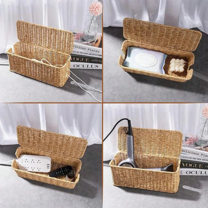 Handwoven Rattan Cable Management Box
