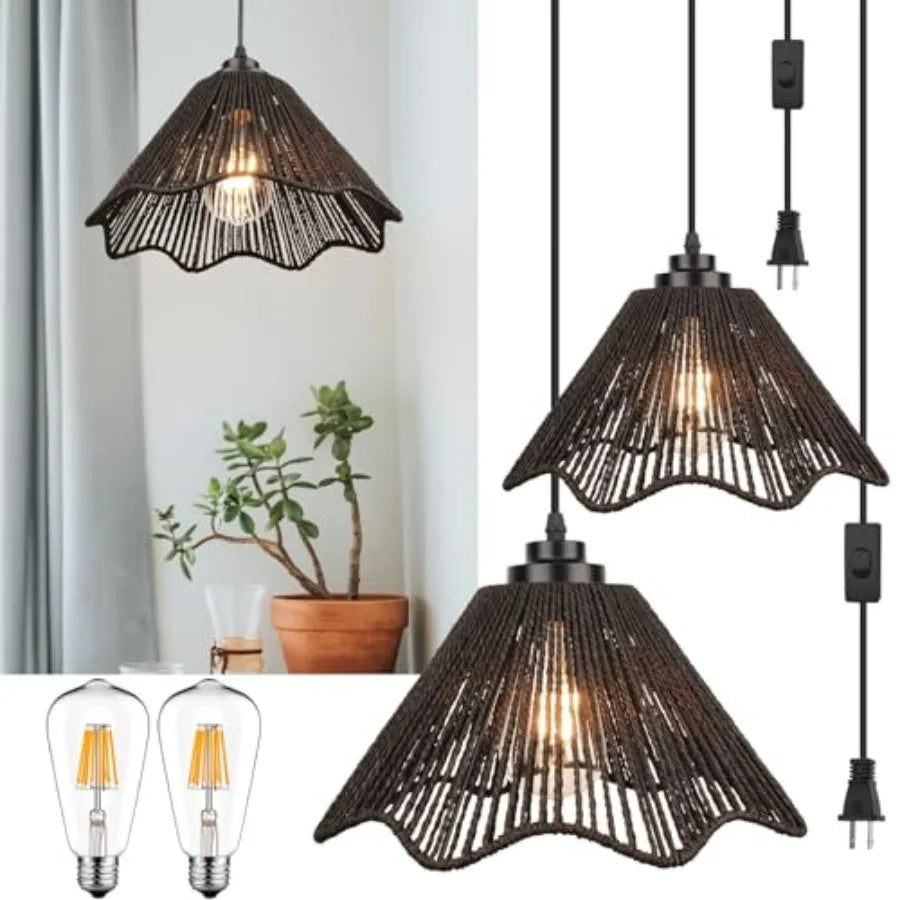 Plug in Pendant Light Rattan Hanging Lights