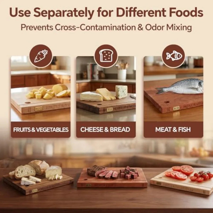 3 Piece Wood Cutting Board Set with Separated Stand